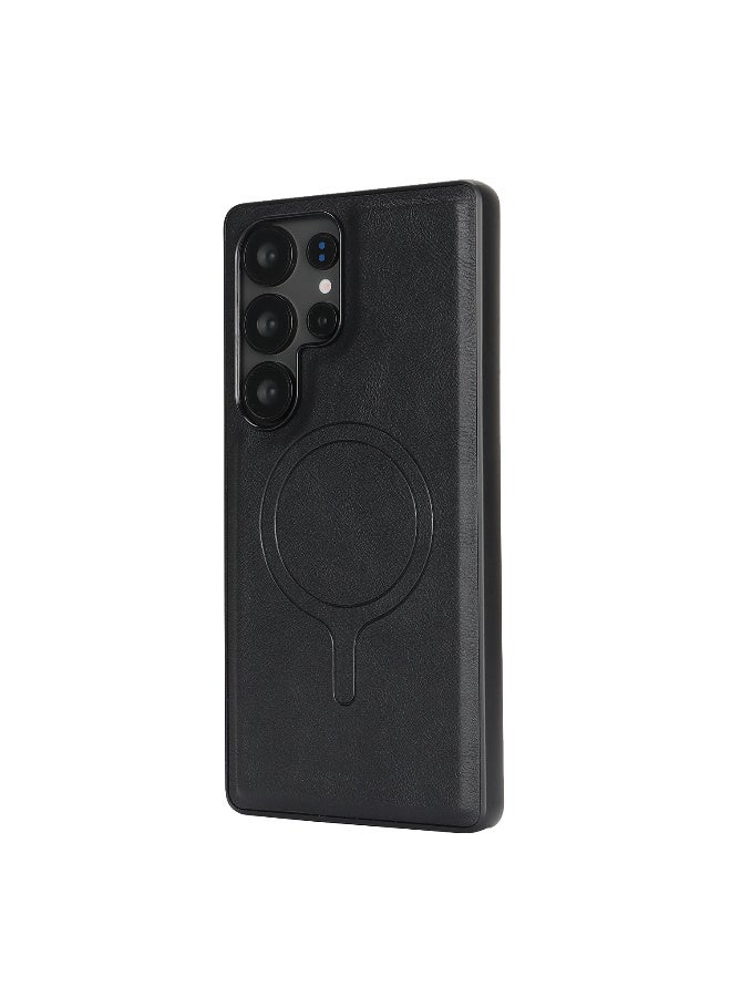 جراب جلدي مغناطيسي لهاتف سامسونج اس 24 الترا مع غطاء ماج سيف - أسود - Image 2